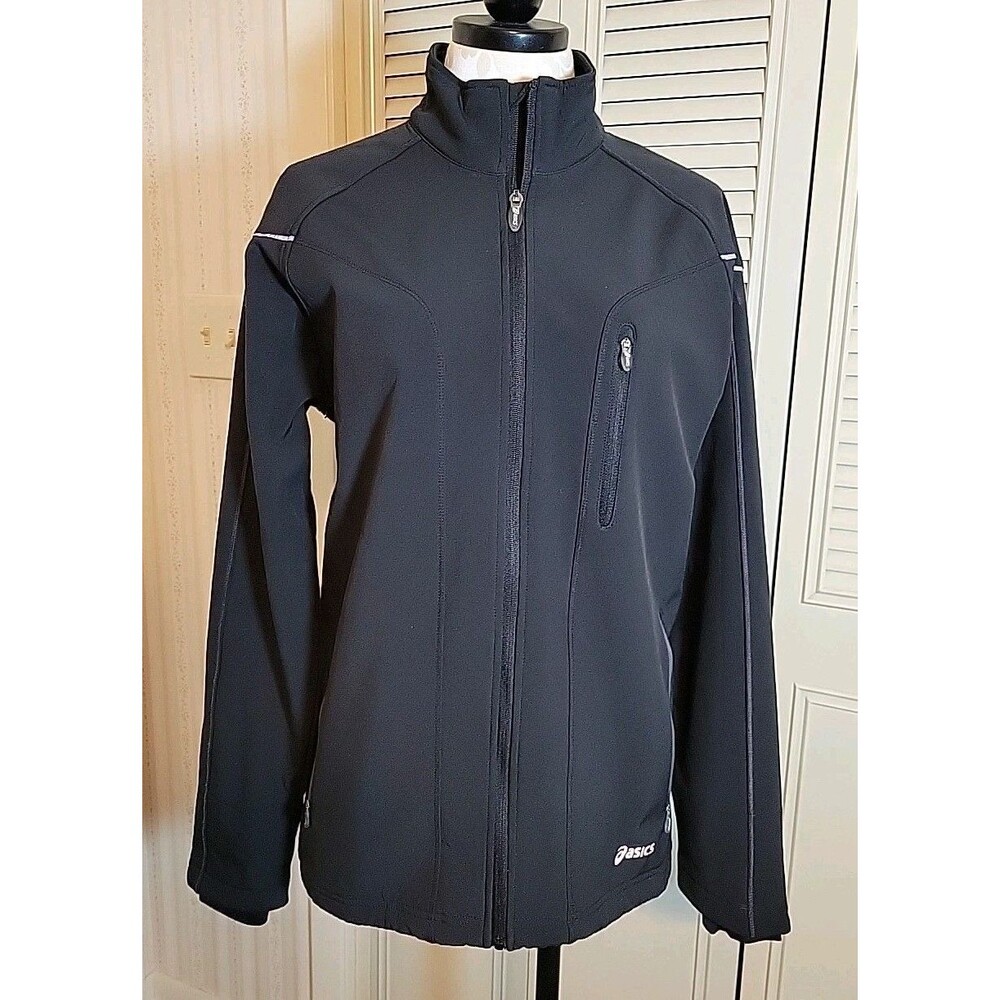 Asics Jacket Women Sz L Black/Gray Ultra Waterproof Soft Shell Running Full Zip